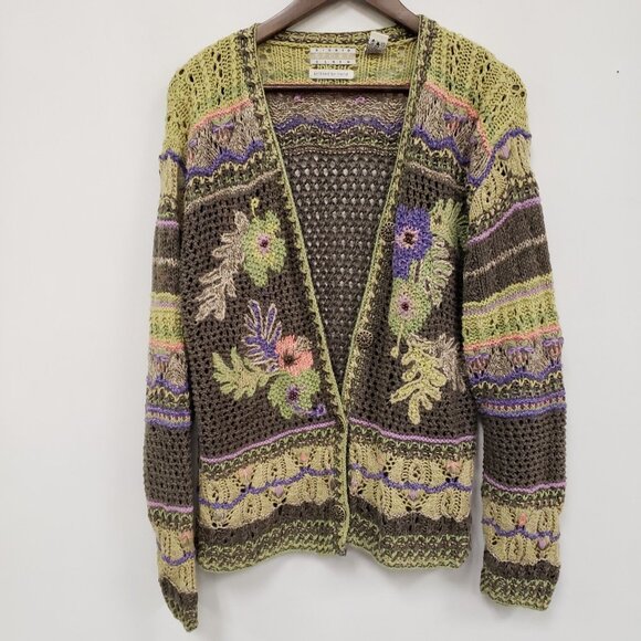 Sigrid Olsen Sweaters - Vintage Sigrid Sport Women Y2K Fairy Crochet Cardigan Size L Phoebe Floral Artsy